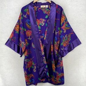 Victoria’s Secret OS gold label purple paisley silky purple belted robe vintage